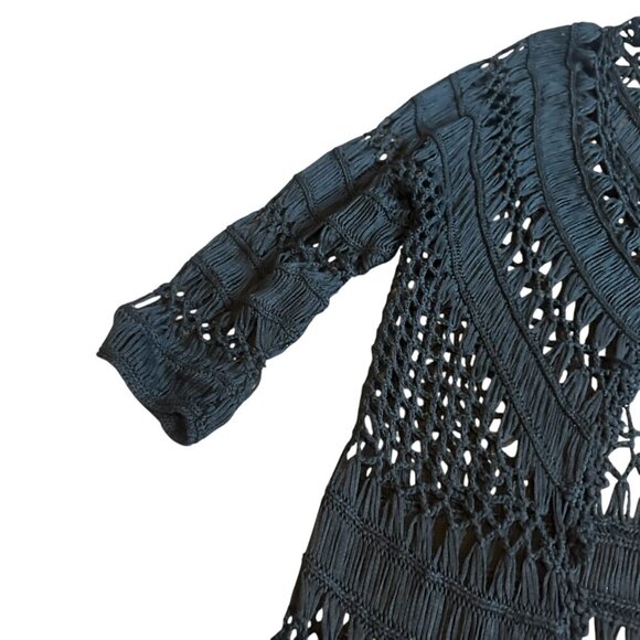 Zashi Black Loose-Weave Single Button Long Length Sweater Cardigan Medium NWT - Picture 3 of 9